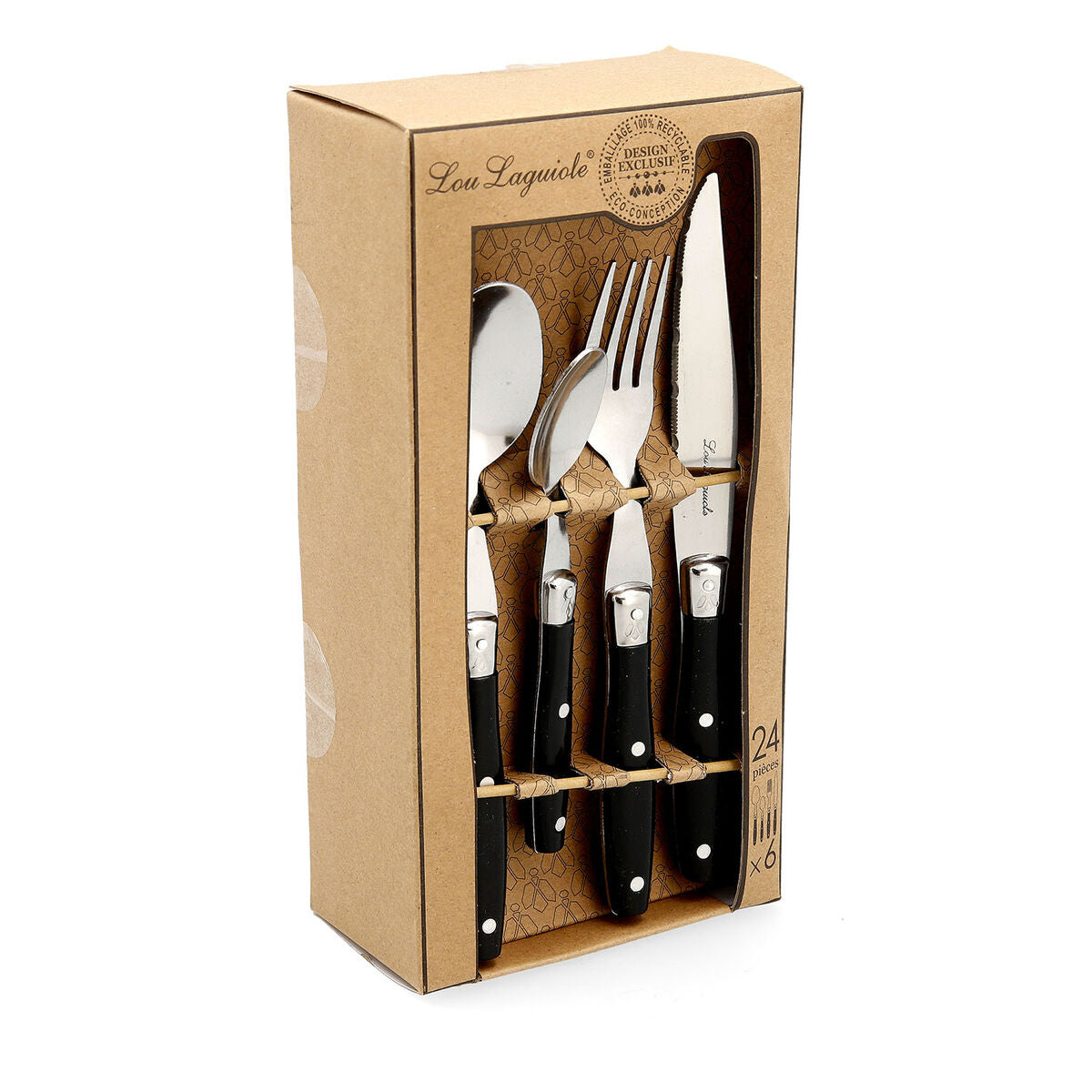 Cutlery Set Lou Laguiole Comptoir Black Metal 24 Pieces Lou Laguiole