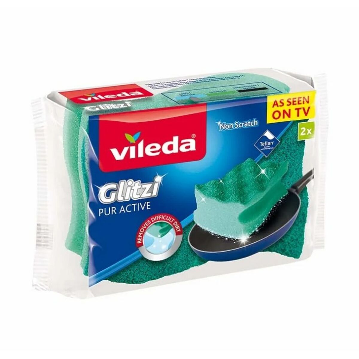 Scourer Vileda Glitzi Pur Active Green Polyurethane 60 x 4 x 90 cm (2 Units)