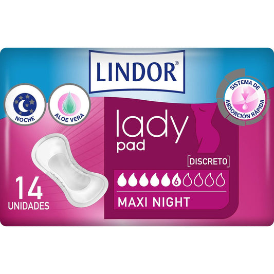 Incontinence Sanitary Pad Lindor Lady Pad Maxi Night 14 Units Lindor