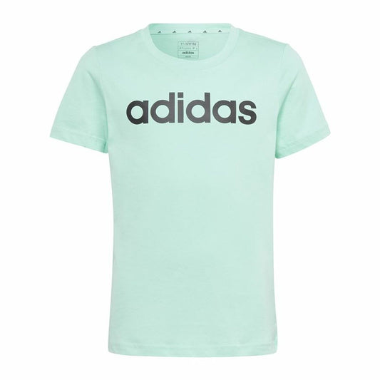 Child's Short Sleeve T-Shirt Adidas Linear Logo Green Aquamarine