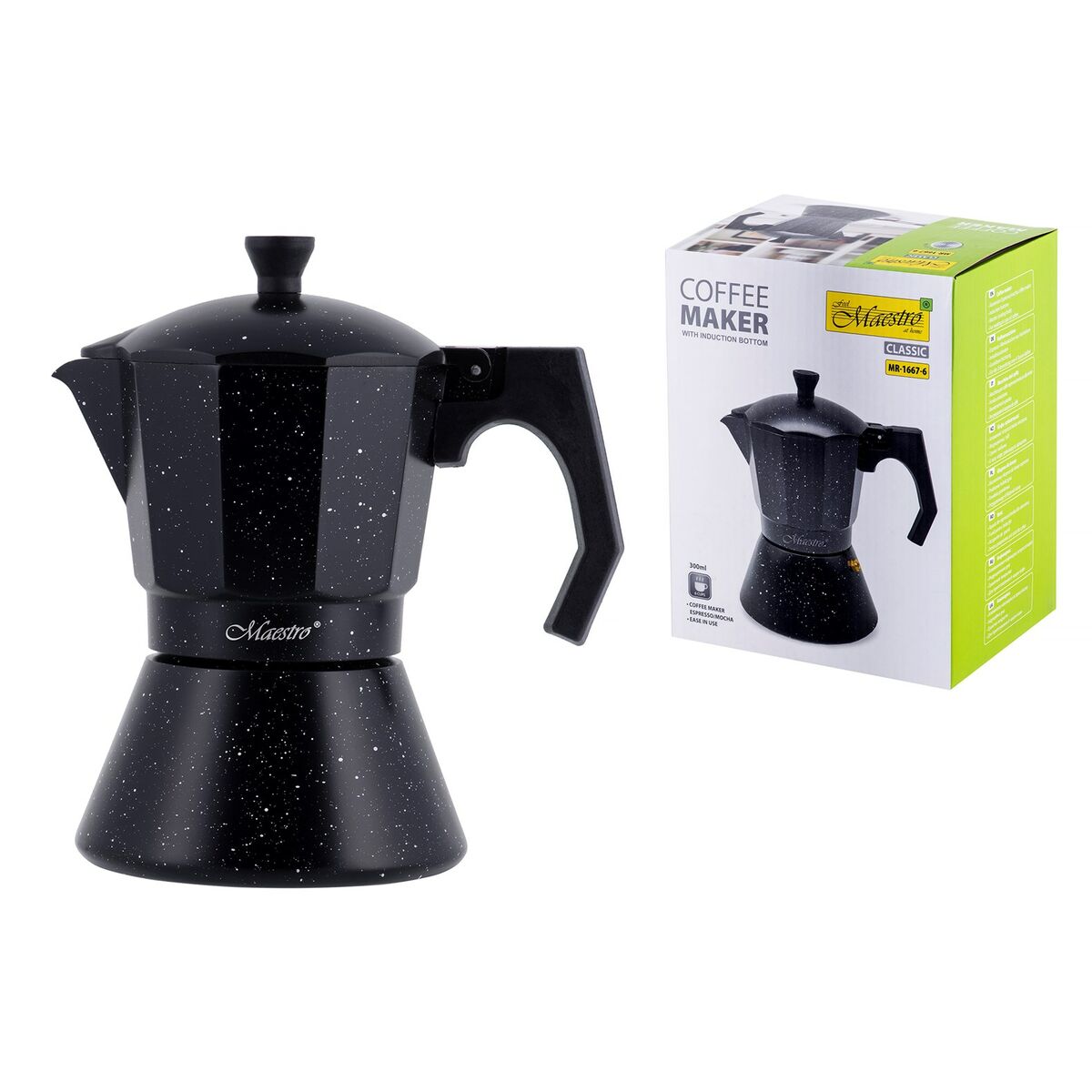 Italian Coffee Pot Feel Maestro MR-1667-6 Black Granite Aluminium 300 ml 6 Cups Feel Maestro