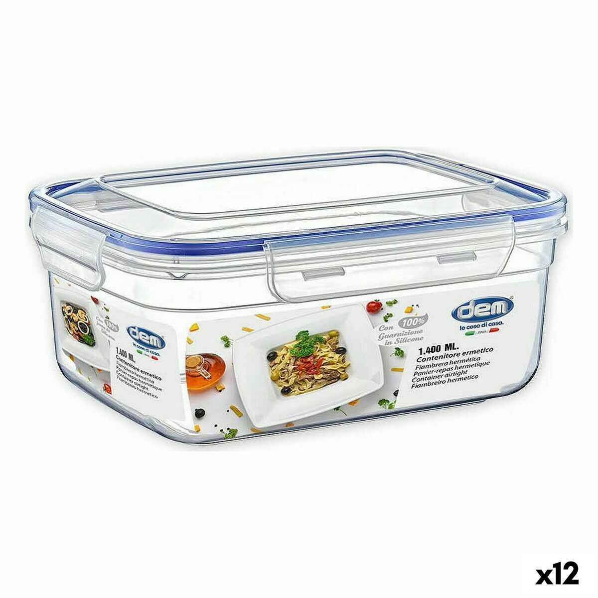 Hermetic Lunch Box Dem Rectangular 1,4 L 20 x 15 x 9 cm (12 Units)