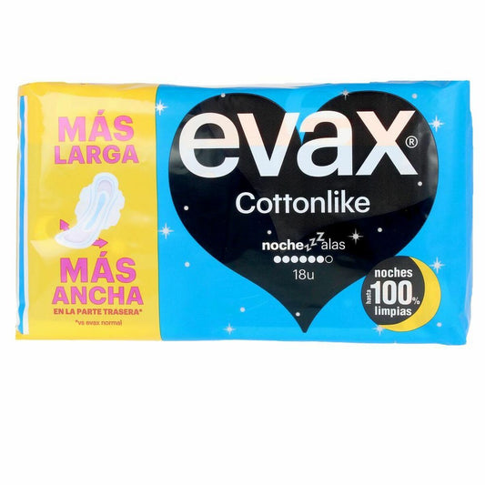 Night Sanitary Pads with Wings Evax Cottonlike (18 uds) Evax