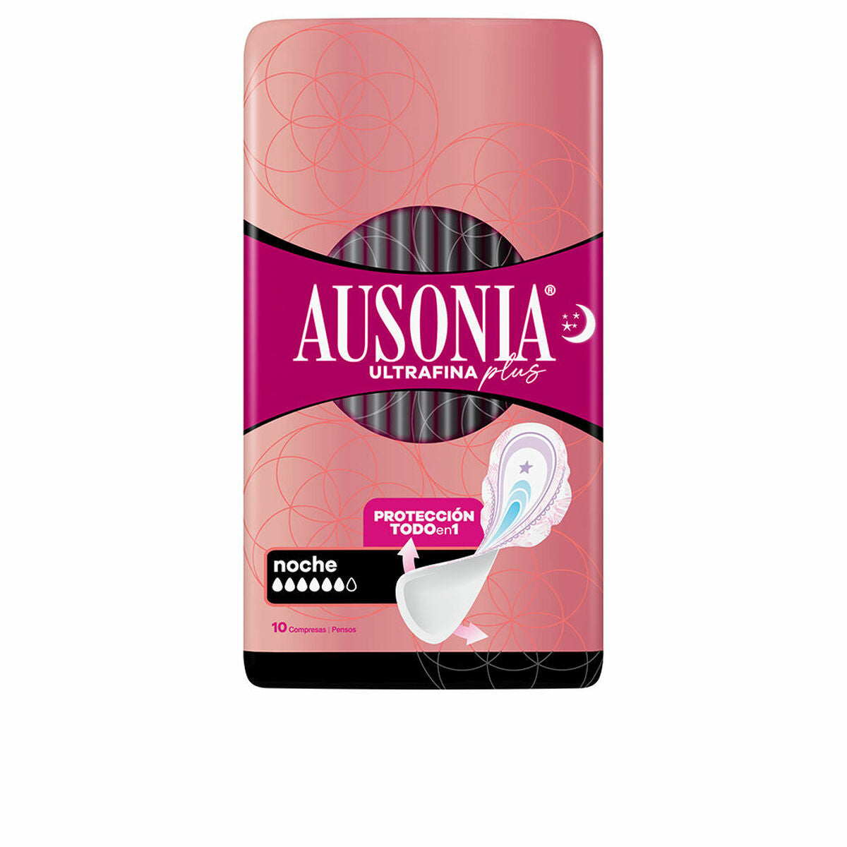 Night Sanitary Pads with Wings Ausonia Plus Ultrafine 10Units Ausonia