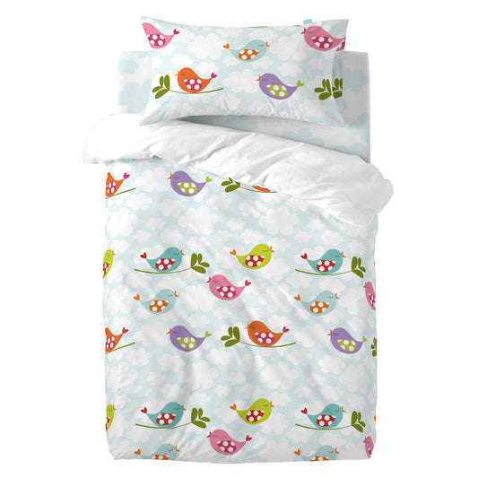 Duvet cover set HappyFriday Mr Fox Little birds Multicolour Baby Crib 2 Pieces HappyFriday