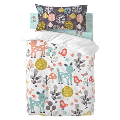 Duvet cover set HappyFriday Moshi Moshi Woodland Multicolour Baby Crib 2 Pieces HappyFriday