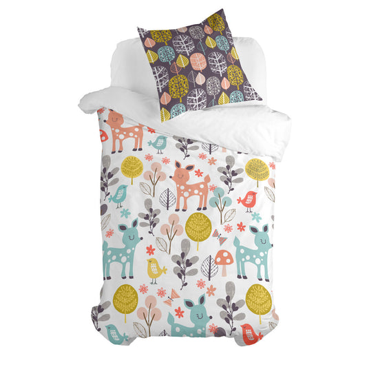 Duvet cover set HappyFriday Moshi Moshi Woodland Multicolour Single 2 Pieces HappyFriday