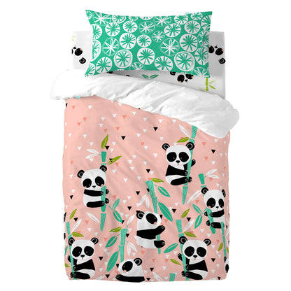 Duvet cover set HappyFriday Moshi Moshi Panda Garden Pink Baby Crib 2 Pieces HappyFriday