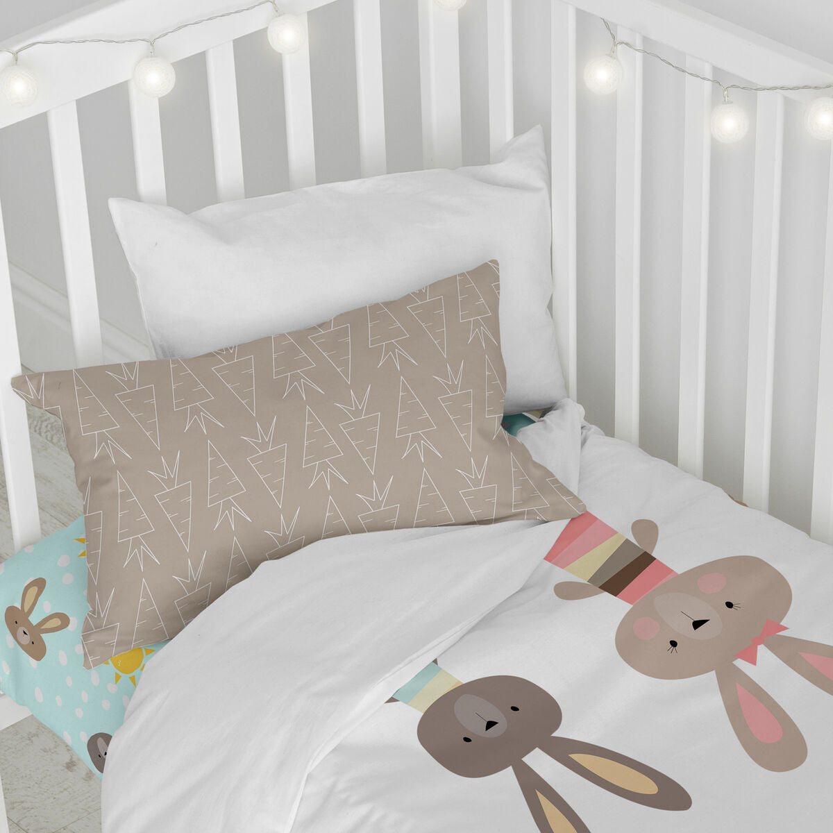 Duvet cover set HappyFriday Moshi Moshi Rabbit Family Multicolour Baby Crib 2 Pieces HappyFriday