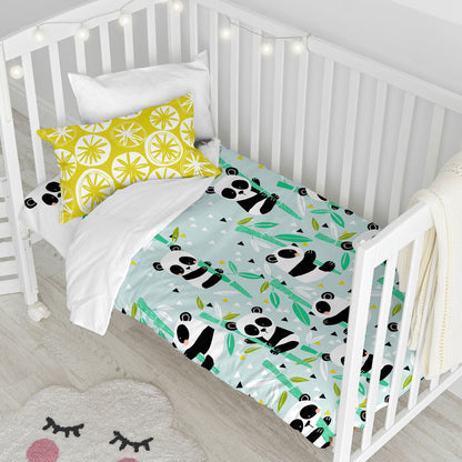 Duvet cover set HappyFriday Moshi Moshi Panda Garden Blue Blue Baby Crib 2 Pieces HappyFriday