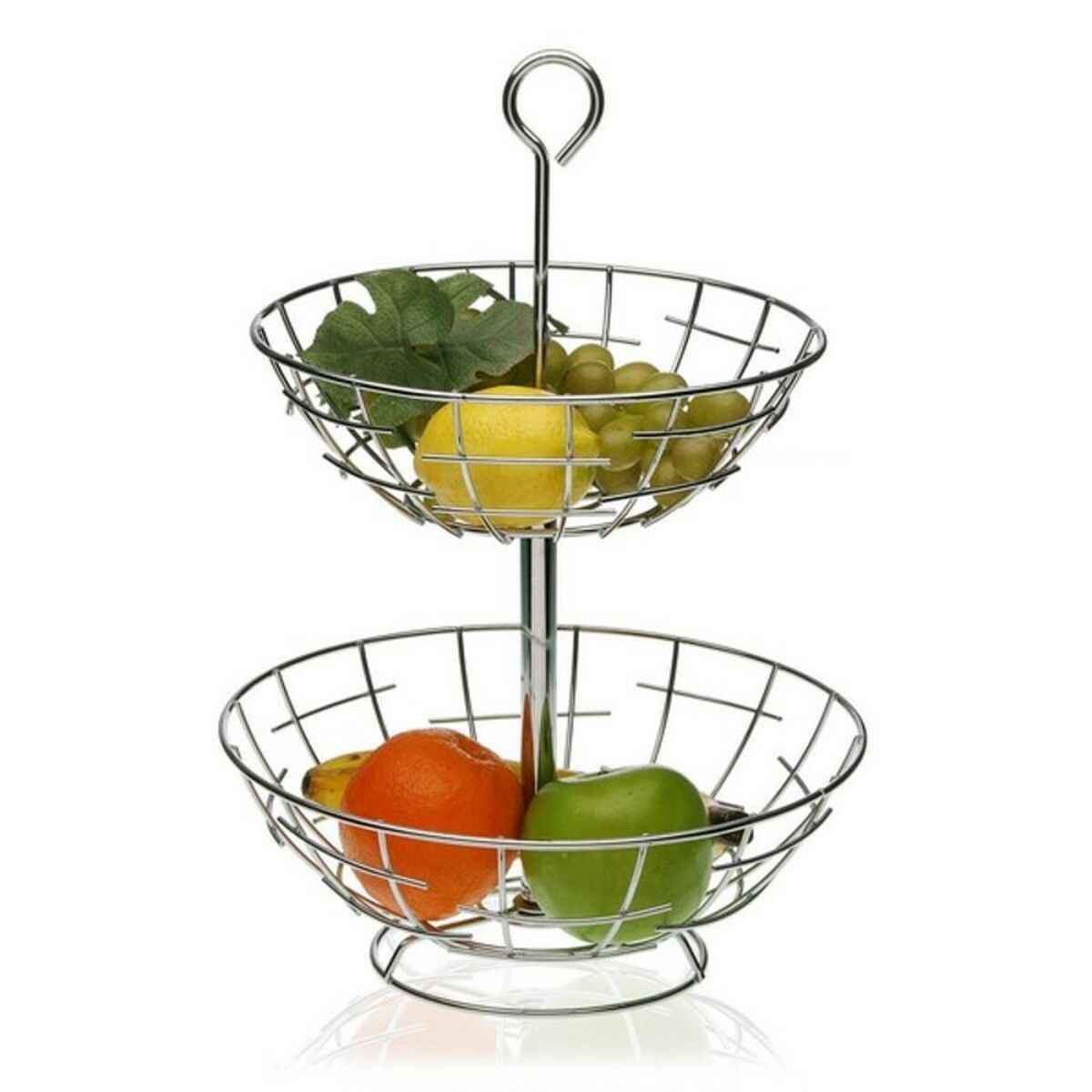 Fruit Bowl Versa 2 Shelves Metal Silver Steel 28 x 41 x 28 cm