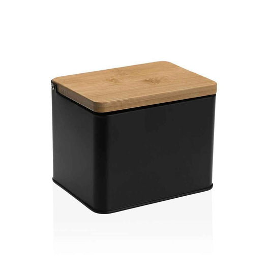 Salt Shaker with Lid Versa Black Metal Bamboo 11 x 11 x 14 cm