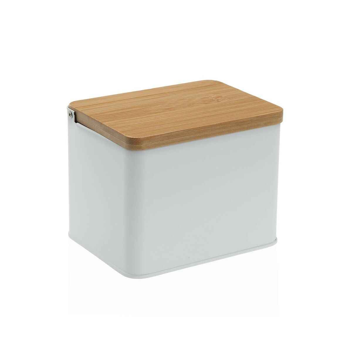 Salt Shaker with Lid Versa White Metal Bamboo 11 x 11 x 14 cm