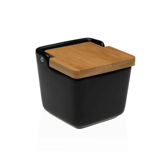 Salt Shaker with Lid Versa Black Ceramic 8,8 x 8,5 x 8,8 cm