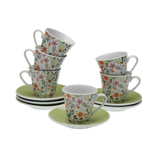 Set of Mugs with Saucers Versa Porcelain Flowers