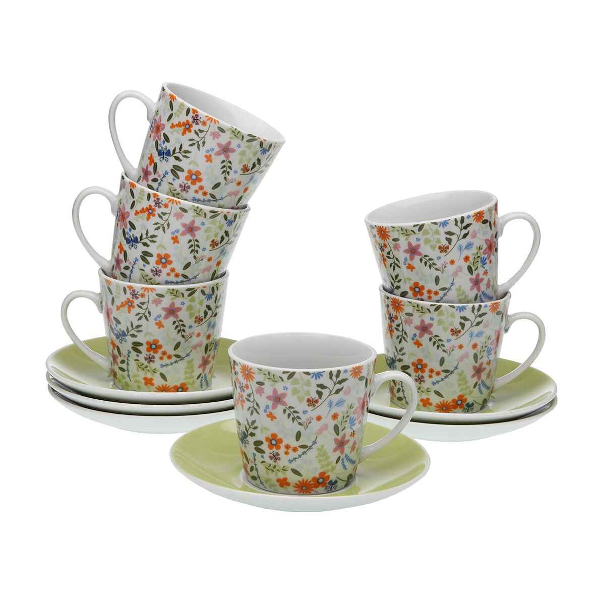 Set of Mugs with Saucers Versa Porcelain Flowers