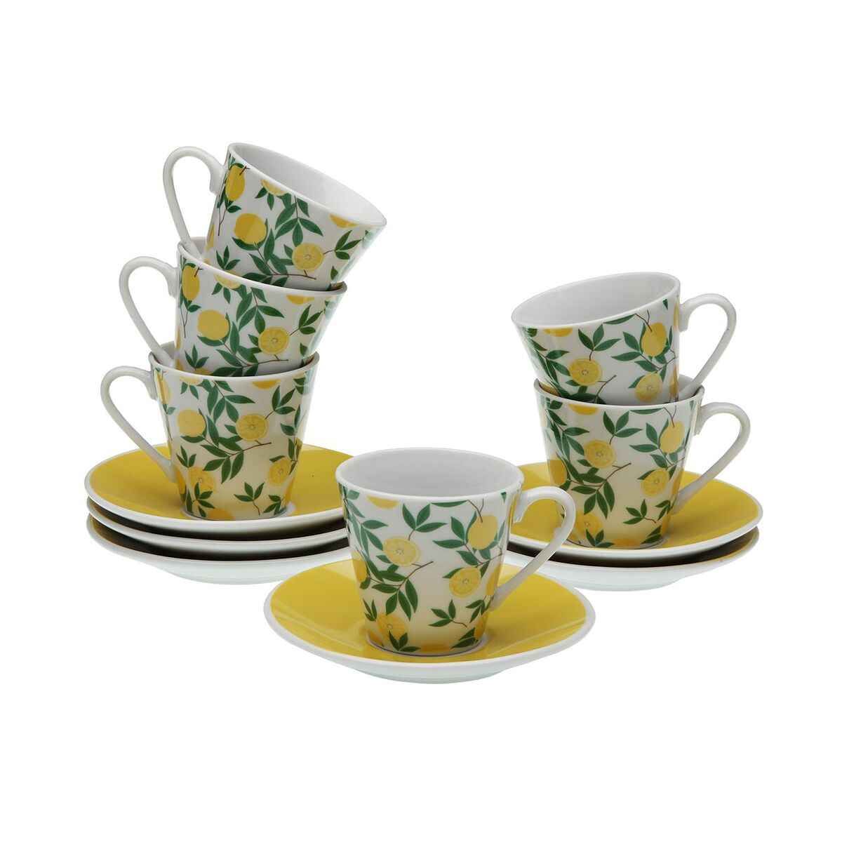 Set of Mugs with Saucers Versa Porcelain Lemon