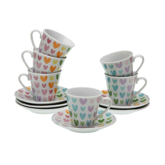 Set of Mugs with Saucers Versa Porcelain Hearts