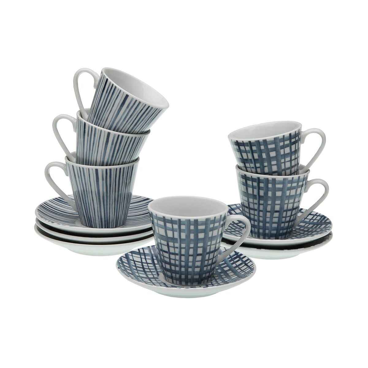 Set of Mugs with Saucers Versa Blue Porcelain