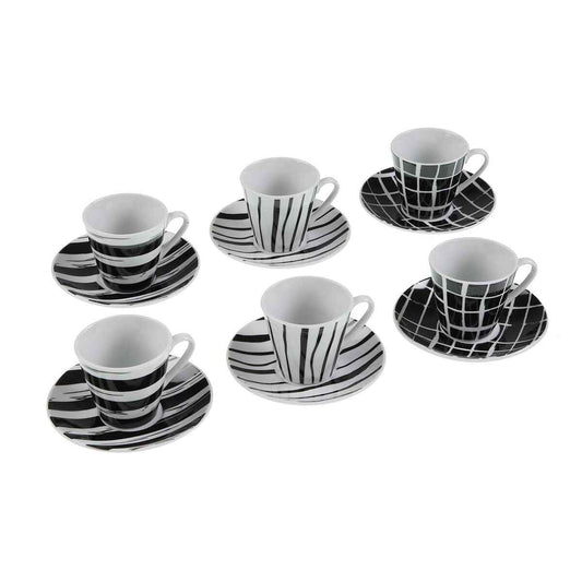 Set of Mugs with Saucers Versa Black Porcelain