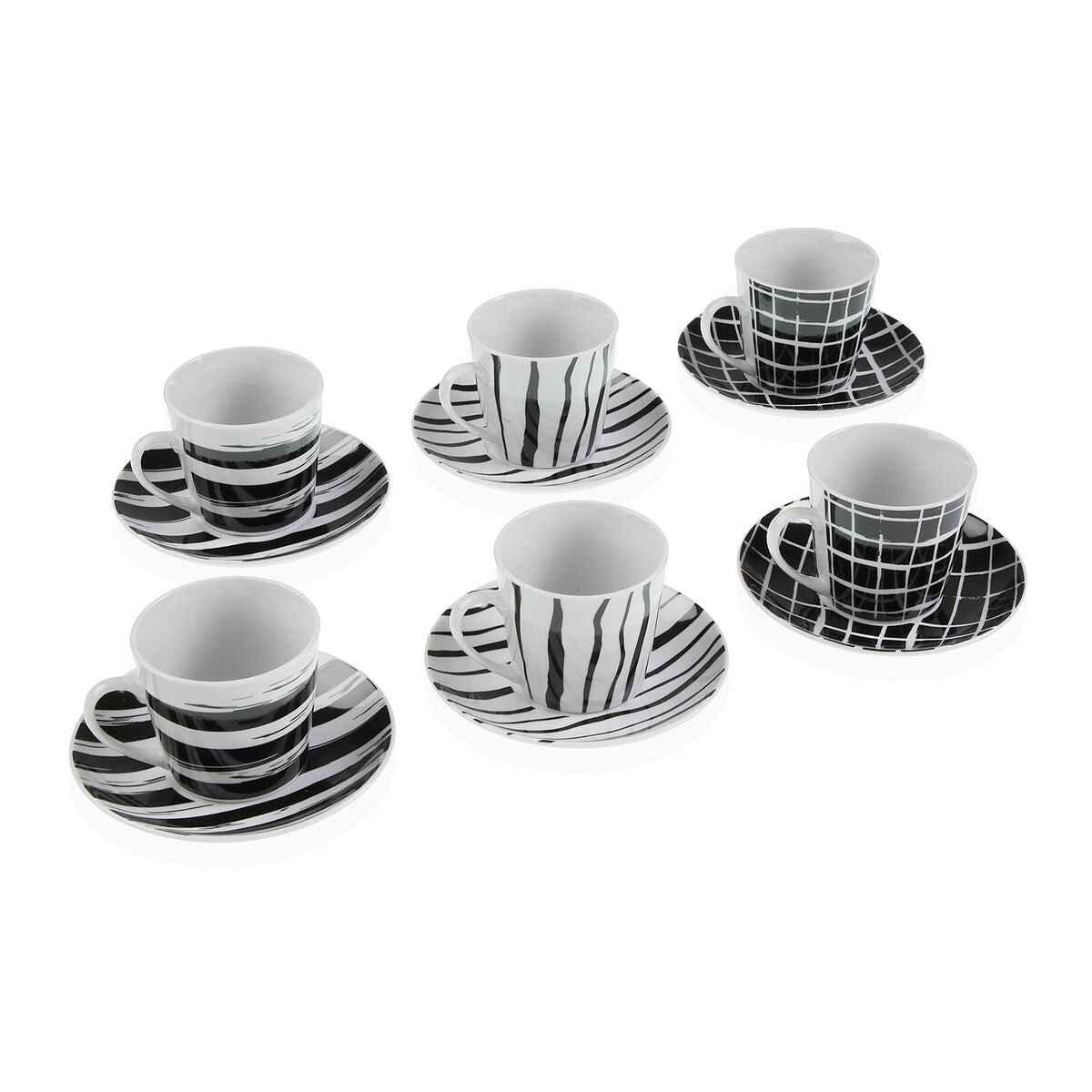 Set of Mugs with Saucers Versa Black Porcelain