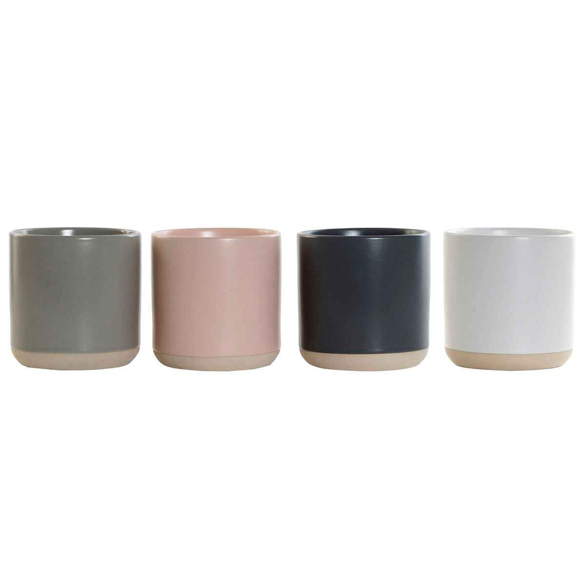 Mug DKD Home Decor Light Pink Dark grey Light grey Stoneware (350 ml) (4 Units)