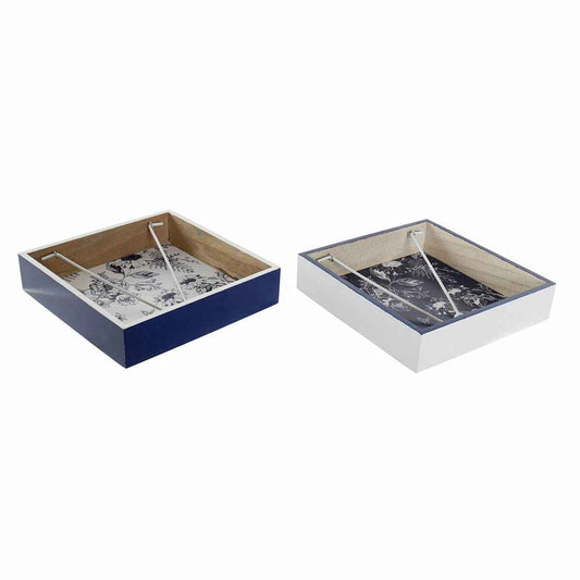 Napkin holder DKD Home Decor Metal White Navy Blue MDF Wood (2 pcs)