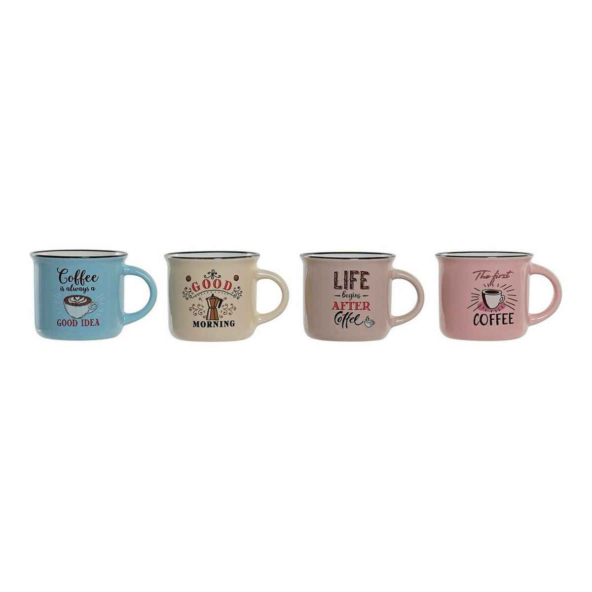 Mug DKD Home Decor Coffee Bone China Porcelain (180 ml) (4 pcs)