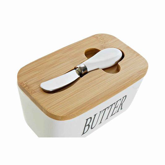 Butter Dish DKD Home Decor Bamboo Porcelain 16,5 x 10 x 8 cm