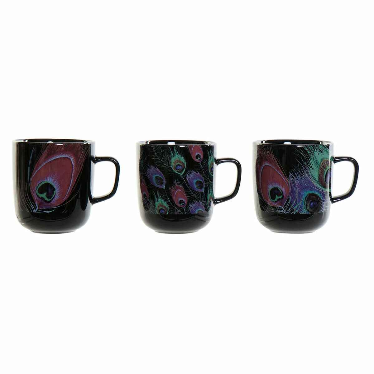 Mug DKD Home Decor Porcelain Black Pink (11.5 x 8.5 x 10 cm) (3 pcs) (380 ml)