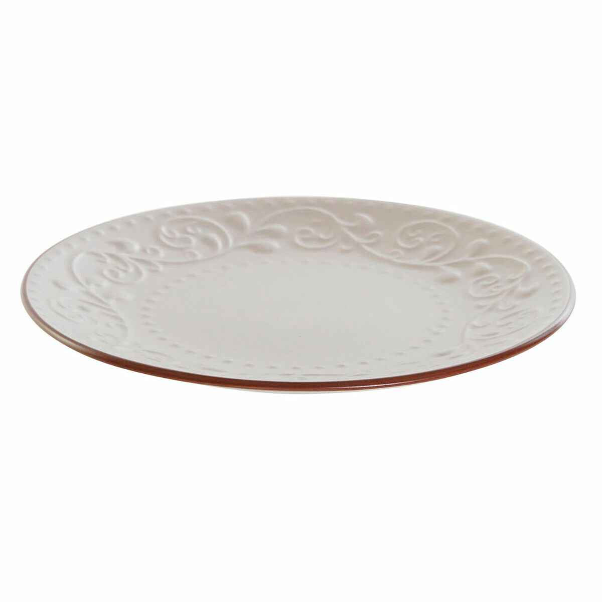 Flat plate DKD Home Decor Beige Brown Stoneware (21 x 21 x 2.5 cm)