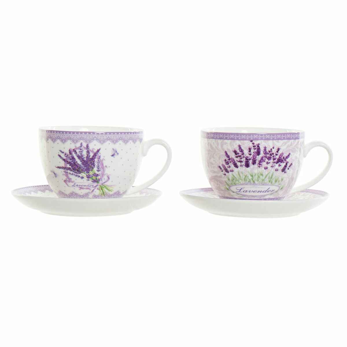 Cup with Plate DKD Home Decor Lavendar (220 ml) (2 pcs)