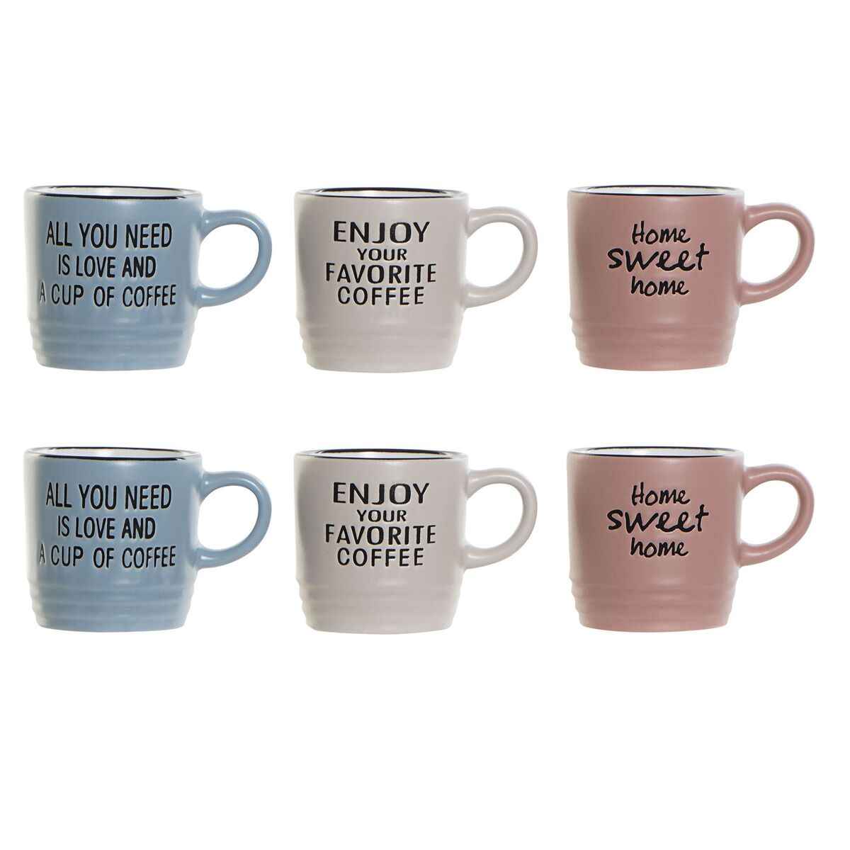 Piece Coffee Cup Set DKD Home Decor Original phrases 6 Units Multicolour Stoneware