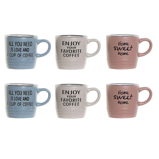 Piece Coffee Cup Set DKD Home Decor Original phrases 6 Units Multicolour Stoneware