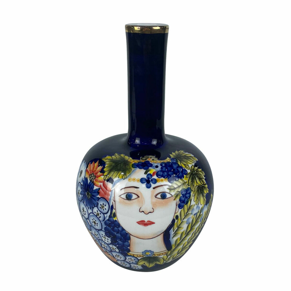 Vase DKD Home Decor Face Porcelain Blue Multicolour 17 x 17 x 30 cm DKD Home Decor