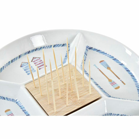 Snack tray DKD Home Decor Blue Natural Bamboo Stoneware Mediterranean 23,5 x 23,5 x 7 cm