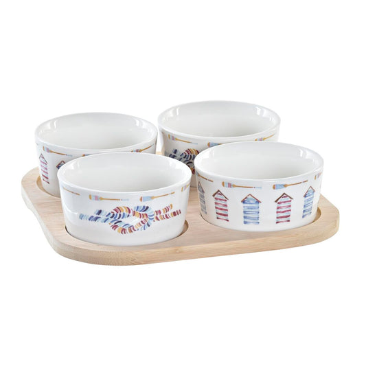 Appetizer Set DKD Home Decor Blue Natural Bamboo Stoneware Mediterranean 19,7 x 19,7 x 1 cm (5 pcs)