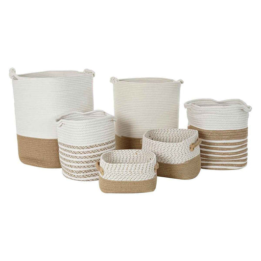 Basket set DKD Home Decor White Cotton Jute (45 x 45 x 54 cm) (6 Pieces)