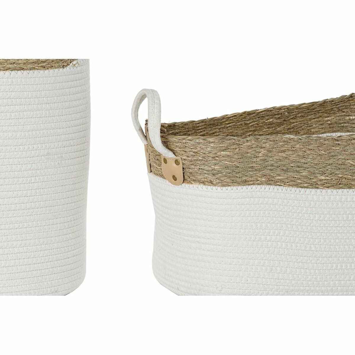 Basket set DKD Home Decor White Cotton Natural Fibre (41 x 41 x 52,5 cm) (7 Pieces)