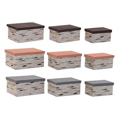 Set of Stackable Organising Boxes DKD Home Decor Brown Grey Orange 40 x 30 x 20 cm