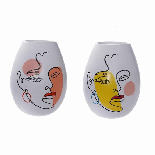 Vase DKD Home Decor 22,5 x 22,5 x 29 cm Face White Resin Multicolour (2 Units)