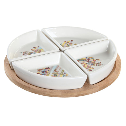 Appetizer Set DKD Home Decor 21,5 x 21,5 x 1 cm Natural Red Multicolour Stoneware Cottage Houses