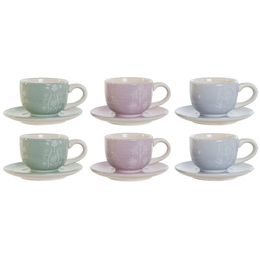 Piece Coffee Cup Set DKD Home Decor Blue White Green Lilac Metal Dolomite 180 ml