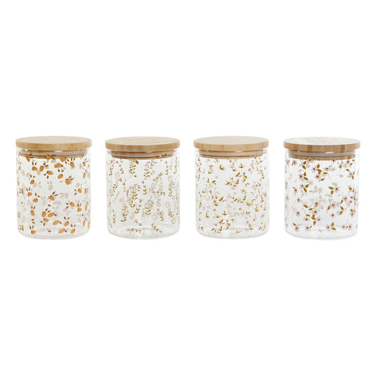 Tin DKD Home Decor Bamboo Borosilicate Glass Shabby Chic 700 ml 10 x 10 x 12,5 cm (4 Units)