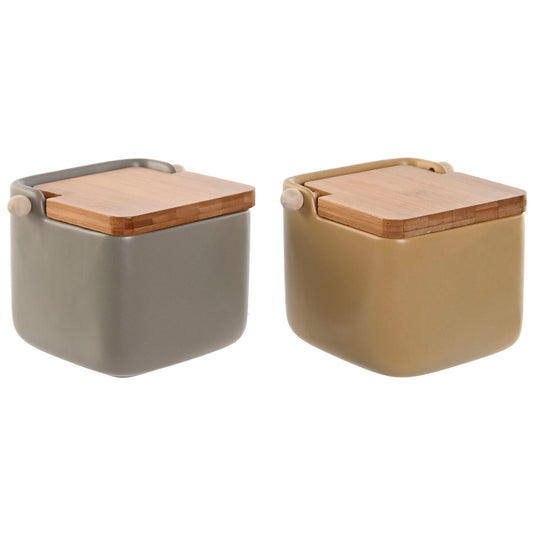 Salt Shaker with Lid Home ESPRIT Beige Grey Natural Bamboo Dolomite 15 x 12 x 11 cm (2 Units)