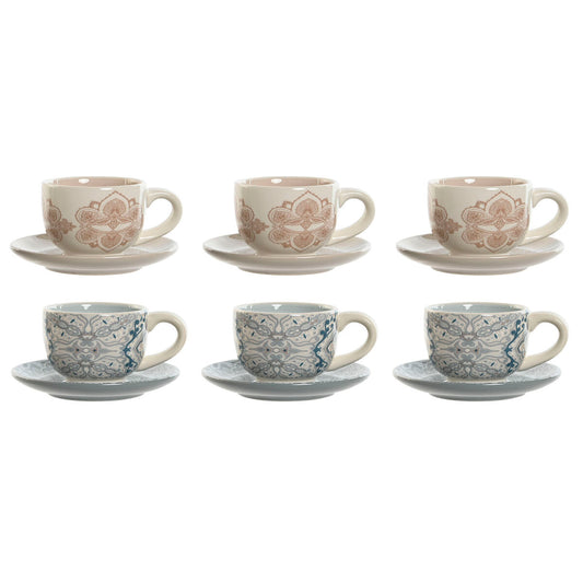 Set of Mugs with Saucers Home ESPRIT Blue Beige Metal Dolomite 180 ml 20 x 18 x 20 cm (2 Units)