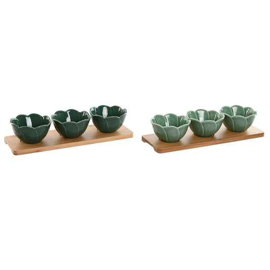 Appetizer Set Home ESPRIT Green Dark green Bamboo Porcelain Tropical 4 Pieces 32 x 10 x 7 cm (2 Units)