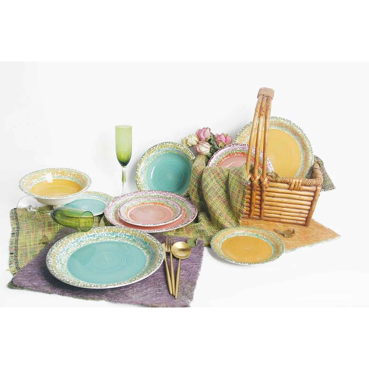 Tableware Home ESPRIT Pink Stoneware 27 x 27 x 2 cm 18 Pieces