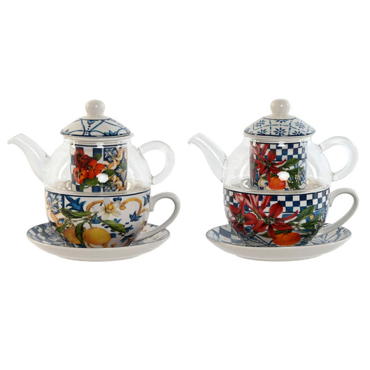 Teapot Home ESPRIT Blue White Crystal Porcelain (2 Units)