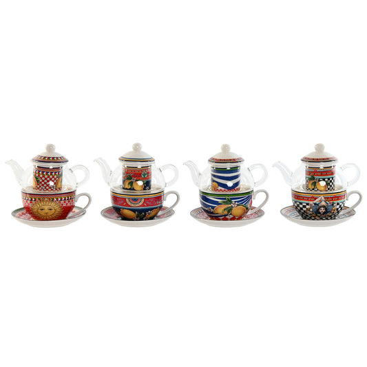 Teapot Home ESPRIT Yellow Red Crystal Porcelain 1 L (4 Units)